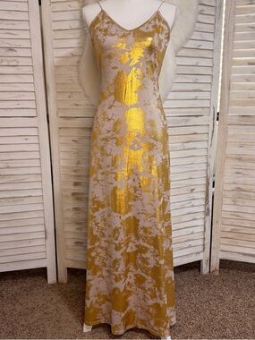 Commense Gold and Cream Metallic Slip Maxi Dress